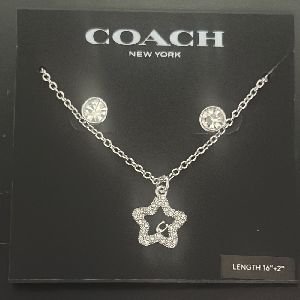 Coach Silver Star Necklace and Earring Set